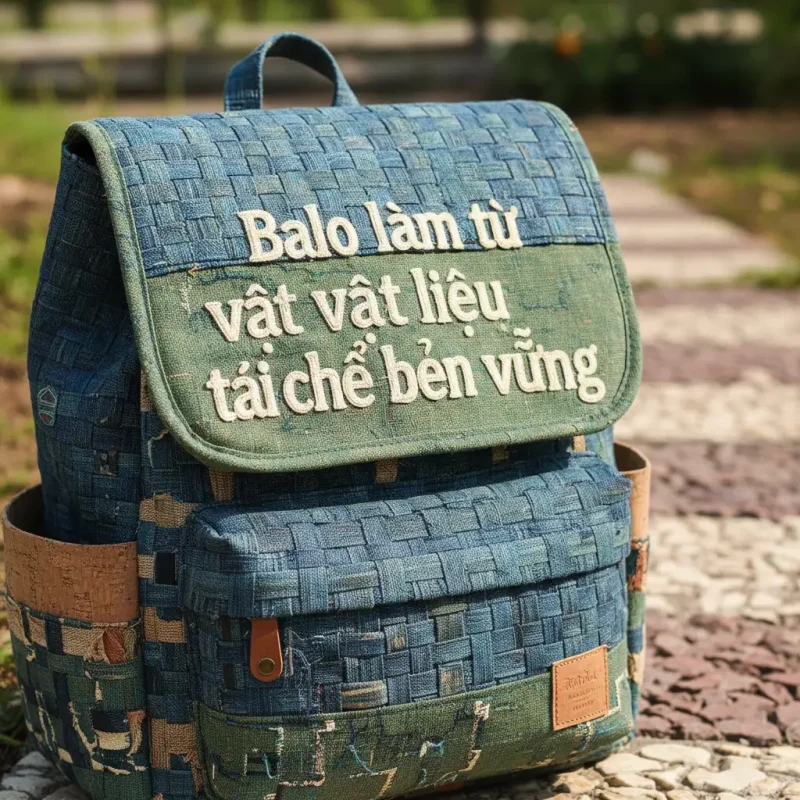 Một chiếc balo thời trang được làm từ vật liệu tái chế thể hiện cam kết bền vững